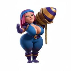 ai_generated clash_royale cleavage extra_thicc firecracker_(clash_royale) gemini huge_breasts pink_hair thicc_thighs thick_ass thick_thighs