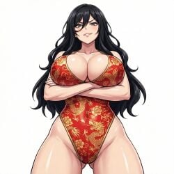 ai_generated big_breasts breasts censored china_dress chinese_clothes female female_only lollololli sexy sexy_pose simple_background tagme white_background