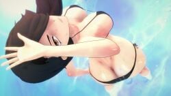 1girls amber_eyes bikini bikini_bottom bikini_top black_hair black_hair_female cinder_fall hair_over_one_eye half-dressed half_naked half_naked_female logang45 long_hair long_hair_female rwby solo_female