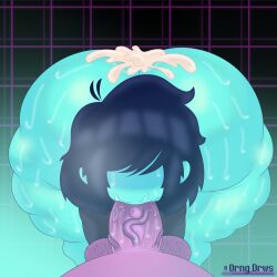 1boy 1futa ass blue_hair blue_skin cum cum_in_ass deltarune fellatio futa_on_male futa_pov futanari kris_(deltarune) male oral orangedraws pov susie_(deltarune) thick_thighs