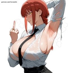 ai ai-created ai_art ai_assisted ai_generated anime anime_girl anime_style armpit armpit_fetish armpits artist_name:caramelicart big_breasts breasts caramelic caramelicart chainsaw_man makima_(chainsaw_man) mature mature_female sexy sexy_armpits sexy_body sexy_clothing sexy_female sexy_pose steam steaming_body torn_clothes torn_clothing