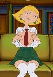 1girls ai_generated artist_name blonde_hair blush breasts completely_nude female hairband hey_arnold! hi_res large_breasts looking_at_viewer medium_breasts nickelodeon nipples nude olga_pataki patreon_logo pozbirt pussy short_hair uncensored
