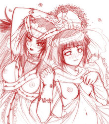 2girls blush breasts chiba_toshirou choker dress female female_only flower gloves hand_holding human hyuuga_hinata kurenai_yuhi long_hair monochrome multiple_girls naruto naruto_(classic) navel nipples short_hair sketch topless wedding_dress yuuhi_kurenai