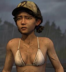 1girls ai_assisted ai_generated baseball_cap bikini_top breasts brown_eyes brown_hair cleavage clementine_(the_walking_dead) dark-skinned_female dark_skin edit edited_screencap female female_focus female_only hat headwear medium_hair scantily_clad screencap small_breasts teenager the_walking_dead the_walking_dead:_a_new_frontier the_walking_dead_game