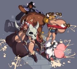 1boy 1futa 3girls aeryn_(thehelmetguy) armpit big_body bovine cattleya_(thehelmetguy) cow_ears cow_girl dark-skinned_futa dark_skin dark_skinned_futanari emi_(thehelmetguy) female_armpit_hair gigantic_breasts hairy_armpits horn horns milk monster_girl nipples penis rida_(thehelmetguy) smegma smelly_cock smelly_penis stinky_cock stinky_penis tagme thehelmetguy