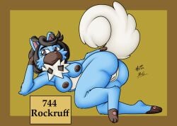 adorable anthro anthro_only anus ass bernardol22 cute female female_anthro female_only fur furry furry_female furry_only medium_breasts olivia_(pokemon) pokemon pokemon_(species) rockruff shiny_pokemon smile tail