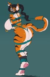 2026 5_fingers absurd_res anthro arms_tied arms_tied_behind_back ass big_breasts big_nipples biped black_hair bondage bound breasts digital_media_(artwork) eyelashes feet_tied felid female female_anthro fingers gag gagged glistening glistening_butt hair hands_behind_back hands_tied hands_tied_behind_back hi_res humanoid_hands inner_ear_fluff legs_tied long_ponytail looking_back lrks mammal markings nipple_piercing nipples nude nude_anthro nude_female orange_body pantherine pawpads piercing ponytail restraints rope rope_bondage rope_harness simple_background solo standing striped_body striped_markings striped_tail stripes tail tail_markings tail_tied tape tape_bondage thick_thighs tiger tuft