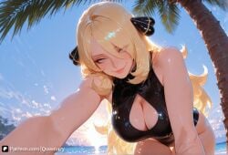 1girls ai_generated ass beach big_ass big_breasts big_butt big_thighs blonde_female blonde_hair breasts closed_mouth cynthia_(pokemon) female female_on_cloth pokemon queenary sole_female thick thick_ass thick_hips thick_legs thick_thighs thighs voluptuous voluptuous_body voluptuous_female wide_ass wide_hipped_female wide_hips