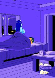 1boy 1girls 2d animated areolae bed bedroom blanket blue_body blue_skin bouncing_breasts breasts clock cowgirl_position game_cg ghost ghost_(jermaneels) ghost_girl headpiece implied_penetration jermaneels long_hair loop looping_animation lying lying_on_back nipples pixel_animation pixel_art strip_rock-paper-scissors_-_ghost_edition thick_thighs thighs tissue tissue_box triangular_headpiece window