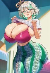 ai_generated cecilia_immergreen flare_pants forbidden_pants huge_breasts tight_bra tight_clothing vtuber