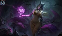 ahri ahri_(league_of_legends) ai_edit ai_generated coven_ahri league_of_legends lingerie_only official_art official_artwork_edit riot_games solo_female sonamiku23 splash_art