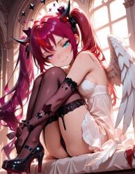 ai_generated angel_wings arbitrary cute halo heterochromia high_heels hololive hololive_english horns irys_(hololive) nephilim panties pointy_ears thighhighs vtuber