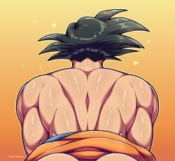 1boy anal anal_sex ass_peek back_view behind behind_view butt_peek dragon_ball dragon_ball_z eddlayer_(artist) gay goku hearts_around_head male male_only patreon_reward penetration pov preview shirtless son_goku tagme yaoi