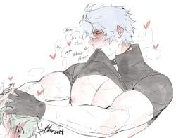 anaxa_(honkai:_star_rail) biting_clothes blush closed closed_eyes cropped cropped_image eye_roll gay gay_sex holding_hair honkai:_star_rail male/male moaning muscular nipples oral oral_sex phainon_(honkai:_star_rail) rough_sex sucking_penis sweat talking