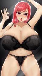 1girls against_glass big_breasts black_bra black_panties bottomwear bra breasts c-77_hongryeon cleavage ear_piercing earrings female female_only hair huge_breasts lace lace-trimmed_bra lace-trimmed_panties lace_trim last_origin lingerie mature mature_female mature_woman milf mole mole_under_eye nail_polish nails ok_hand_sign panties purple_eyes r_himiya red_hair red_nail_polish red_nails solo solo_female steam steamy_breath tongue tongue_out topwear