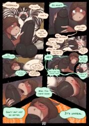 8_panel_comic anthro azathura ball_fondling balls bedroom_eyes belt big_penis black_penis black_stripes blush bodily_fluids bottomwear brown_body brown_hair closed_eyes clothed clothing color_coded color_coded_speech_bubble color_coded_text comic dialogue duo english_text equid equine erection eyewear fellatio fondling genital_fluids genitals glans glasses green_eyes hair half-moon_glasses hand_on_penis heart_symbol hi_res horse humanoid_genitalia humanoid_penis leaking_precum licking looking_pleasured male male/male mammal multiple_scenes narrowed_eyes navel oral page_number pants penile penis penis_in_mouth penis_lick precum profanity seductive sex speech_bubble stripes sweat text thayne_(azathura) tongue topless topless_anthro topless_male unnamed_character white_body zebra