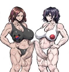 2d 2futas balls big_breasts big_penis bikini breasts futanari licking_lips muscular muscular_futa penis romacy_f tagme