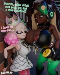 3d 3d_(artwork) antisplat big_nipples blush breast_expansion breasts exposed_breasts huge_breasts large_areolae marina_(splatoon) pearl_(splatoon) splatoon splatoon_3 voluptuous voluptuous_female
