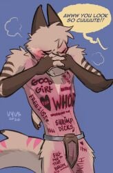 animal_genitalia anthro aquatic belly_tattoo blue_background blush bondage brown_body chastity_belt chastity_belt_only chastity_device chastity_device_only chest_tattoo closed_eyes covering covering_face covering_self degradation degrading_tattoo embarrassed featureless_chest femboy fin fin_piercing fin_ring fish flustered fur furgonomics furred_shark furry-specific_piercing genital_slit genitals good_girl grey_body grey_fur hand_on_face hi_res homophobic_slur humiliation humiliation_fetish leg_tattoo male male_anthro misgendering multicolored_body nude nude_anthro nude_male penis_humiliation piercing pink_body shark shaved_pussy simple_background slim_anthro slim_male small_penis_humiliation small_waist solo standing submissive submissive_anthro submissive_male tally_marks tattoo vyvs wearing_chastity_belt wearing_chastity_device