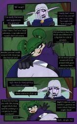 absurd_res blizzard_entertainment choker clothing collar comic creambeam elf erection erection_under_clothing facial_markings female gnome_(warcraft) gynomorph head_markings hi_res humanoid intersex jewelry latex latex_clothing markings moymoy_fizztwist necklace night_elf not_furry power_bottom riinea_moongazer spiked_collar spikes warcraft