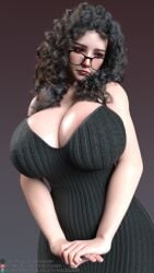 3d 3d_(artwork) 3dx breasts cleavage dress glasses huge_breasts large_breasts vivacious3d