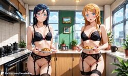 1girls ai_generated aragaki_ayase bottomless bra breasts casual casual_nudity cityscape encoder exhibitionism female fishnets food fruit garter_belt hair_ornament holding indoors kitchen kousaka_kirino lingerie looking_at_viewer medium_breasts naked naked_female nude nude_female ore_no_imouto_ga_konna_ni_kawaii_wake_ga_nai plant plate public public_exposure public_nudity pussy restaurant underwear vagina waitress window