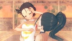 2girls armpit_fetish armpit_licking armpits bakushin_o_armpit_gif_(meme) female female_only kamisaki_hikaru koikatsu licking_armpit medalist small_breasts yuitsuka_inori yuri