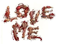 axe blood blood_splatter bone brain english_text entrails guro intestines liver no_humans organs original simple_background skull still_life symbolism vincelocke white_background