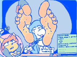 2girls big_feet breasts chat choker dyed_hair eyeliner feet feet_on_shoulders feline foot_fetish furry headset holding_sign sketch smelling_feet smelly_feet socks socks_removed streamer streaming tease teasing