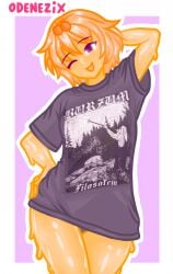 cute cute_face cute_style honey honey_(food) mellie_(odenezix) odenezix odenezix_style original original_character print_shirt shirt shirt_only simple_background slime slime_girl smile t-shirt