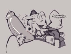 anthro ball_suck big_penis bodily_fluids canid canine clothed clothing dialogue disinterested_sex duo ear_piercing eyebrow_piercing facial_piercing fellatio fellatio_pov first_person_view genital_fluids genitals hurbles leaking_precum looking_at_viewer mammal oral penile penis piercing precum sab_(hurbles) sex speech_bubble sucking