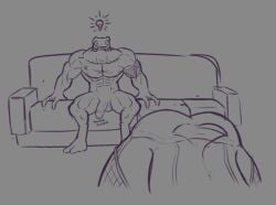 2_toes alien ambiguous_gender anthro ass ass_up digitigrade dummydurzz duo feet furniture genitals half-erect halo_(series) humanoid humanoid_genitalia humanoid_penis idea_bulb kig-yar male mandibles microsoft monochrome muscular muscular_humanoid muscular_male nude penis sangheili scalie short_tail sitting sofa tail tail_motion tailwag toes xbox_game_studios