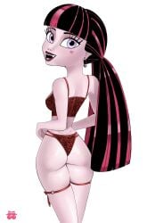 1girls ass ass_focus curvy curvy_figure draculaura fangs female_focus female_only imminent_sex lingerie lingerie_only looking_at_viewer looking_back monster_girl monster_high multicolored_hair phonebooth38816 pink_skin plump_ass purple_eyes sideboob skinny_female thick_thighs twintails underwear vampire_girl