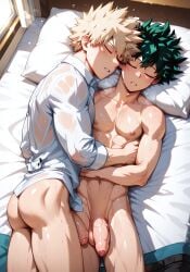 ai_generated comfyui stable_diffusion gay male male/male anal muscular muscular_male sweat oiled shiny_skin ass_focus from_behind ahegao tongue_out drooling cum_drip intense_sex my_hero_academia deku izuku_midoriya katsuki_bakugou bakugou_katsuki