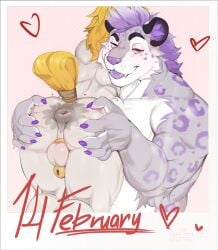 anal anthro anus ass balls biceps blush bondage butt_grab chastity_cage chastity_device claws digital_media_(artwork) duo english_text equid equine felid fur genitals hair hand_on_butt heart_symbol hi_res holidays horse leopard long_hair looking_at_viewer male mammal markings multicolored_body multicolored_fur muscular muscular_anthro muscular_male nude pantherine pecs pubic puffy_anus raised_tail simple_background sin'reol smile sparklingfire_(sparklfire) spots spotted_body spotted_fur submissive tail tattoo teeth tem1tem text tongue valentine's_day white_body white_fur