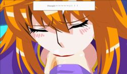 animated cum cum_in_mouth cumdrip diva_mizuki ejaculation fellatio gravion jyubei long_hair lowres oral orange_hair penis tachibana_mizuki uncensored