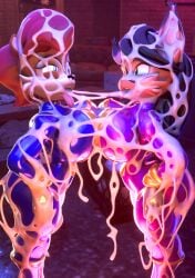 2girls anthro chipmunk covered_in_cum cum cum_on_breasts cum_on_face excessive_cum huge_breasts lynx meat_corps mobian_(species) nicole_the_lynx palisal rubber rubber_suit sally_acorn skin_tight sonic_(series) sonic_the_hedgehog_(archie) sonic_the_hedgehog_(comics) sonic_the_hedgehog_(series) tongue_out