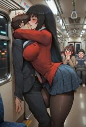 1boy 1girls dominant_female femdom leg_between_thighs train