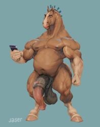 2026 animal_genitalia animal_penis anthro balls big_balls big_penis biped black_balls black_penis brown_body brown_fur digital_media_(artwork) electronics equid equine equine_genitalia equine_penis fur genitals half-erect hi_res holding_object holding_phone hooves horse huge_balls huge_cock laser_(artist) looking_at_object looking_at_phone male male_anthro mammal multicolored_body multicolored_fur multicolored_penis musclegut muscular muscular_anthro muscular_male nipples nude_anthro nude_male penis phone pink_penis solo standing two_tone_body two_tone_fur two_tone_penis vein veiny_arms veiny_penis veiny_thighs white_body white_fur