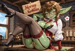 ai_generated amber_eyes big_ass big_breasts big_butt blouse blush blushing brown_eyes brown_hair colored_skin corset creamhorseai curvy curvy_female curvy_figure elf_ears erect_nipples female fit fit_female garter_belt glasses goblin goblin_female green_skin high_resolution highres holding_sign honey_goblin horny horny_female hourglass_figure huge_ass huge_breasts indie_virtual_youtuber indoors jewelry legs_together legs_up lingerie long_ears mature mature_female medieval medieval_clothing monster_girl perfect_body pierced_ears posing presenting presenting_pussy pubic_hair seductive seductive_look short_hair shortstack sign smaller_female smiling smiling_at_viewer smirk smirking smug smug_smile spoken_heart sweat sweating sweaty sweaty_body tavern tavern_wench thick_thighs tongue_out virtual_youtuber voluptuous voluptuous_female vtuber vtuberfanart wet_pussy