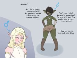 azamika343 blonde_hair elf elf_ears elf_femboy elf_male fantasy fantasy_creature femboy femboy_on_femboy femboy_penetrated femboydom forced gay gay_male gay_sex goblin goblin_femboy goblin_male green_skin humiliation non-human text