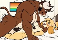 1boy1girl ai_generated furry furry_female furry_male furry_only gay_to_straight heterosexual himbotiger isabelle kemono muscular muscular_male omyurice_(style) size_difference straight straight_sex