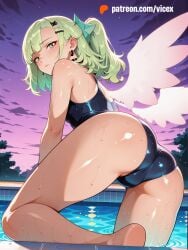 1girls 2026 ai_assisted ai_generated angels_of_delusion anime athletic_body beach bikini black_bikini breasts female green_hair looking_at_viewer mid_breasts night outdoors sea short_hair slim_body small_breasts smile solo_female sunna_(zenless_zone_zero) swimsuit thighs vicex water zenless_zone_zero
