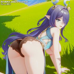 ai_assisted antlers black_panties blue_eyes breasts female female_only inoriai lauma lauma_(genshin_impact) nipples purple_hair