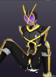 1cuntboy after_sex antennae armor belt colored_pussy cum cum_in_pussy cum_on_body cum_on_legs cum_overflow cum_splatter cuntboy cuntboy_focus cuntboy_only gaping gaping_pussy glowing_genitalia glowing_lines glowing_pussy gradient_background helmet kamen_rider kamen_rider_555_(series) kamen_rider_kaixa legs_apart legs_open legs_spread masato_kusaka mask masked presenting presenting_pussy purple_eyes pussy pussy_juice pussy_juice_drip sitting sitting_down solo variant_set weibo_username yellow_armor yellow_lines