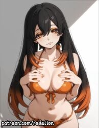 1girls ai_generated amo_empool belly belly_button bikini bikini_top black_hair cleavage clothed clothing curvaceous curvaceous_ass curvaceous_body curvaceous_female curvaceous_figure curvaceous_hips curvaceous_thighs curves curvy curvy_body curvy_female curvy_figure curvy_hips curvy_thighs fair_skin female female_focus female_human female_only gachiakuta glistening glistening_body glistening_breasts glistening_eyes glistening_hair glistening_skin hands_on_breasts head_tilt light-skinned_female light_skin long_hair looking_at_viewer mature mature_body mature_female mature_figure medium_breasts navel orange_bikini orange_eyes orange_hair orange_hair_tips orange_panties panties partially_clothed redelion seducing seductive seductive_body seductive_eyes seductive_gaze seductive_look seductive_mouth seductive_pose seductive_smile shiny shiny_ass shiny_body shiny_breasts shiny_clothes shiny_hair shiny_skin shiny_thighs simple_background smile smiling straight thick thick_ass thick_butt thick_eyebrows thick_hips thick_legs thick_lips thick_thighs thin_waist waist white_background