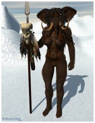 3d anthro arctic breasts female furry mammoth nipples nude polearm pussy skull solo spear staff the_anthropomorphologist tribal trunk tusks