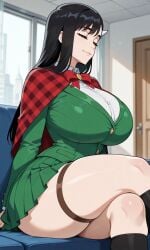ai_generated big_ass breasts burn_the_witch closed_eyes curvaceous curvy female female_only houseofwaifu huge_breasts noel_niihashi schoolgirl seductive seductive_look sitting thick thick_hips thick_thighs wide_hips