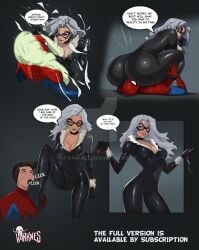 1boy 1girls black_cat_(marvel) bondage comic comic_page comic_panel facesitting felicia_hardy femdom malesub marvel marvel_comics peter_parker restrained spider-man spider-man_(series) varknes