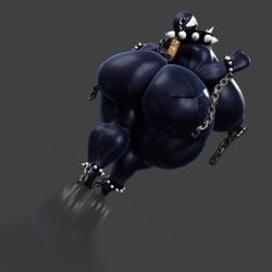 anthro ass big_breasts big_butt breasts chain_chomp chains collar female gigi_(thecoatl034) grey_background hi_res huge_breasts huge_butt hyper hyper_breasts hyper_butt mario_bros nintendo nude simple_background solo spiked_collar spikes thick_thighs